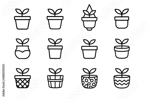 Round ceramic plant patterned pot basket icon mini terracotta vector square