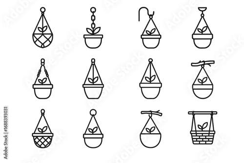 Ceramic ceiling hanger basket hook hanging modern pots plant vector rope pot