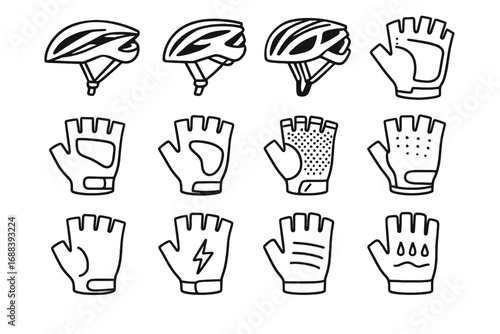 Lightweight gloves reflective icon helmet padded ventilated gear road icons cycling vector