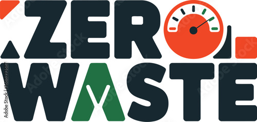 A zero waste logo with a speedometer graphic and bold lettering in green orange and dark blue hues