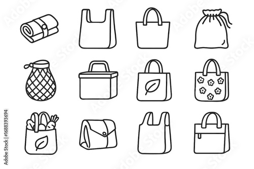 Icon open insulated grocery bag zipper reusable drawstring flat vector vegetables
