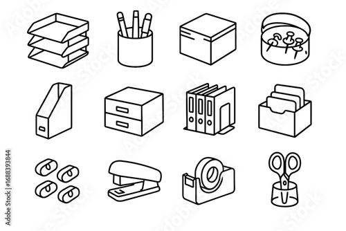 Clips vector office container tray pen icons organizer tape icon binder file
