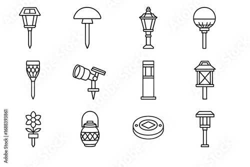 Lights mushroom basket solar crystal vintage lamp bollard vector torch icon