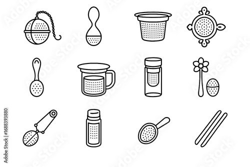 Lid vector tea style basket icon bamboo tumbler tongs mesh infuser design