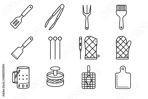Fork icons forming icon starter spatula bbq tips utensil glove blade pen