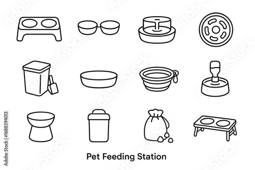 Storage feeder automatic bowl vector stand plate icon metal kibble pet feeding
