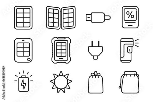 Battery solar connector sun panel vector power keyring portable bank light icon