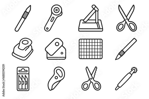 Icon stencil craft puncher case cutting scissors tools cutter paper vector icons