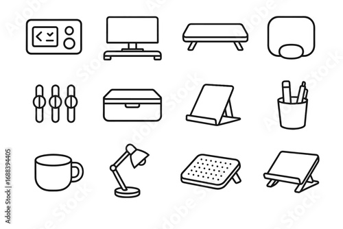 Adjustable cable desk clips icon monitor vector icons document standing drawer lamp