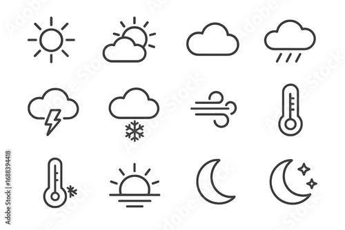 Cover sun windy night storm icon vector grid thick light weather thermometer