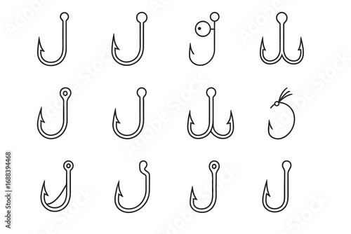 Offset hook shank jig icons fishing straight head icon vector treble guard
