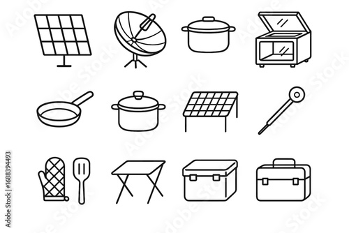 Solar icons table parabolic spatula dish vector gloves collapsible icon cooking storage
