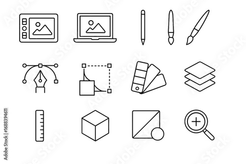 Vector glass shape pen gradient tablet design layers icon tools laptop digital