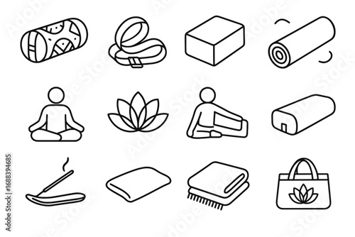 Cork stick block icon vector set gear mat tote yoga meditation looped