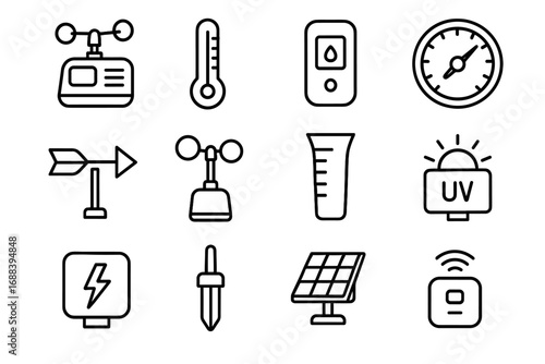 Solar sensor icon dial thermometer rotating gauge weather vector compact lightning