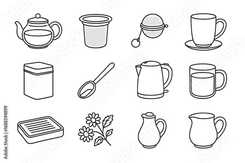 Silver brewing icon vessel modern vector icons scoop mesh tea leaves kettle