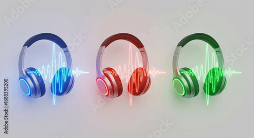 Vibrant headphones with sound waves, music, audio, technology, entertainment, and listening