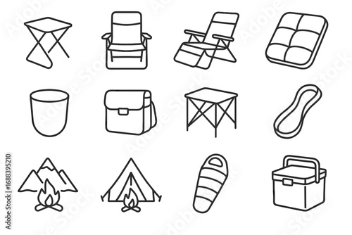 Vector storage sleeping icon lightweight fire cooler strap icons bag camping seat
