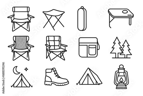 Chair camping icon side lantern vector boot padded organizer compact reclining armrests