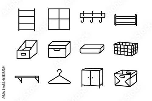 Shoe storage wall hooks vector minimalist cube icons unit coat drawer icon