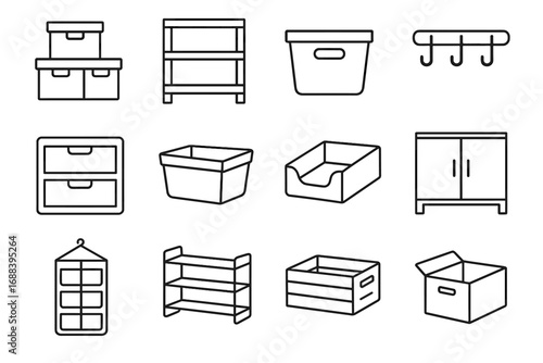 Vector rack sliding box icons organizer unit minimalist icon storage fabric wall
