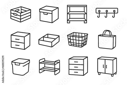 Organizer icon compact shelf storage icons basket vector shoe cabinet box unit