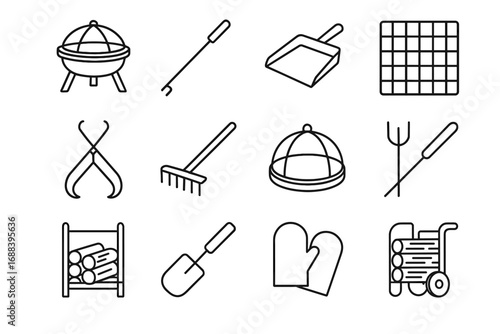 Ash pit icon vector roasting cart log storage outdoor metal fire