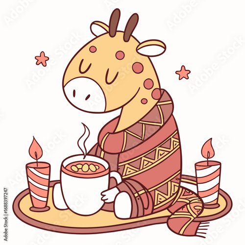 Creative SVG: Sleepy Giraffe with in a teacup in a Warm Cozy colored Christmas theme