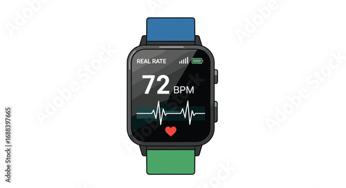 Modern smartwatch displays real-time heart rate and ECG data empowering health tracking and fitness goals with vibrant clear visuals, Generative AI.