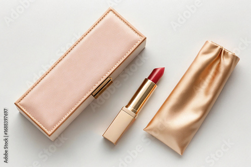 Luxury Red Lipstick and Gold Case with Pink Leather Box.