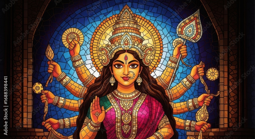 Obraz premium Goddess Durga Manifesting Divine Power in Multitude of Arms