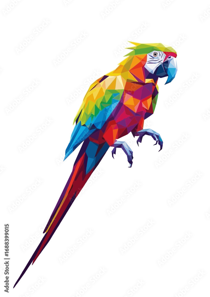 Fototapeta premium Polygonal parrot perched with vibrant colors