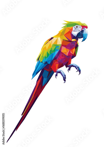 Polygonal parrot perched with vibrant colors