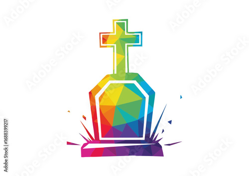 Polygonal rainbow tombstone with vibrant colors 
