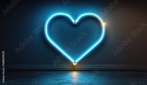 Neon heart shape, glowing blue