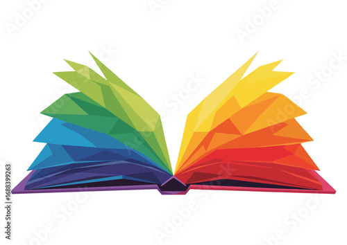 Polygonal rainbow open book with vibrant colors