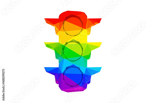 Polygonal rainbow traffic light with vibrant colors 