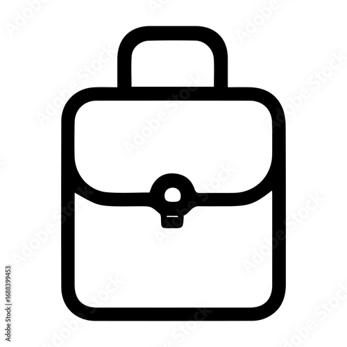 A black and white image of a briefcase. The briefcase is rectangular and has a handle