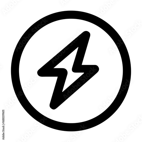 A black and white image of a lightning bolt with a circle around it. The lightning bolt is the main focus of the image, and the circle around it adds a sense of completeness and unity to the design