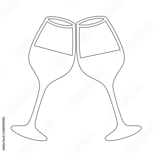 Minimalist Line Art of Clinking Wine Glasses – Celebration and Toast Icon in Black Outline