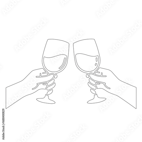 Minimalist Line Art of Clinking Wine Glasses – Celebration and Toast Icon in Black Outline