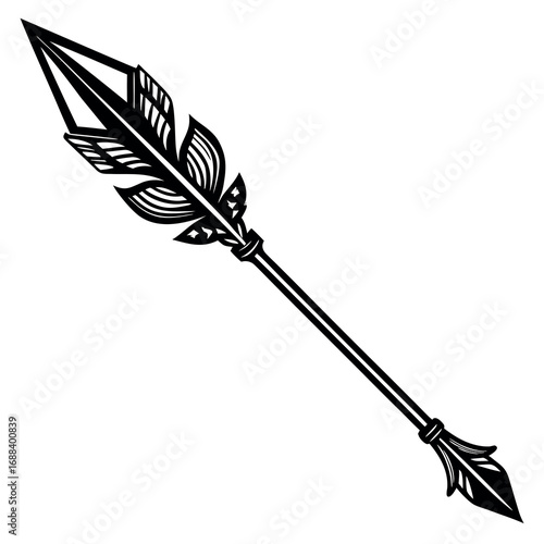 Ornate engraved feathered arrow black and white design