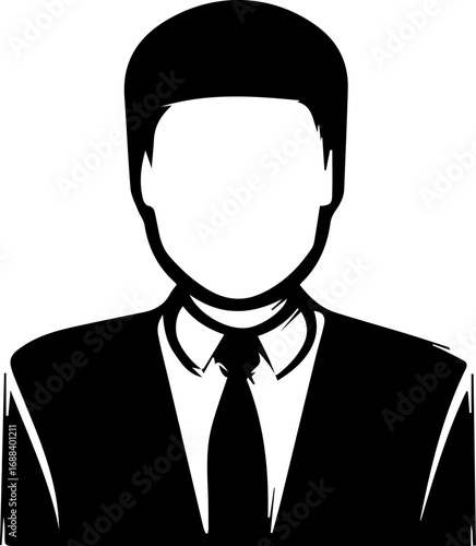 Man in a suit and tie is depicted in a black and white photo. He is wearing a tie and he is dressed professionally. Concept of formality and sophistication