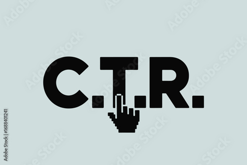 A graphic illustration displaying the letters c t r with a hand cursor replacing the dot on the t