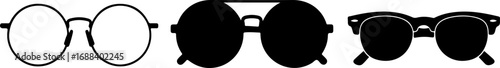 Three distinct styles of eyeglasses showcased in a clean, minimalist presentation