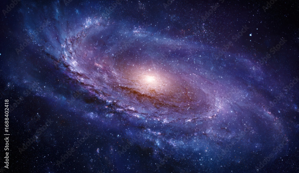 Fototapeta premium Spiral galaxy, vibrant hues, deep space. Vast cosmic swirl, star-studded expanse