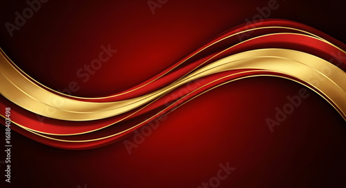 Elegant red and gold flowing waves abstract background design.