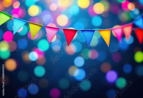 festive colorful party flags with bokeh background