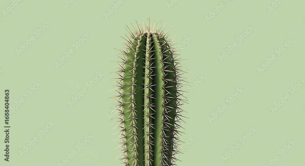 Naklejka premium Green Cactus Minimalist Plant Isolated on Solid Pale Green Background
