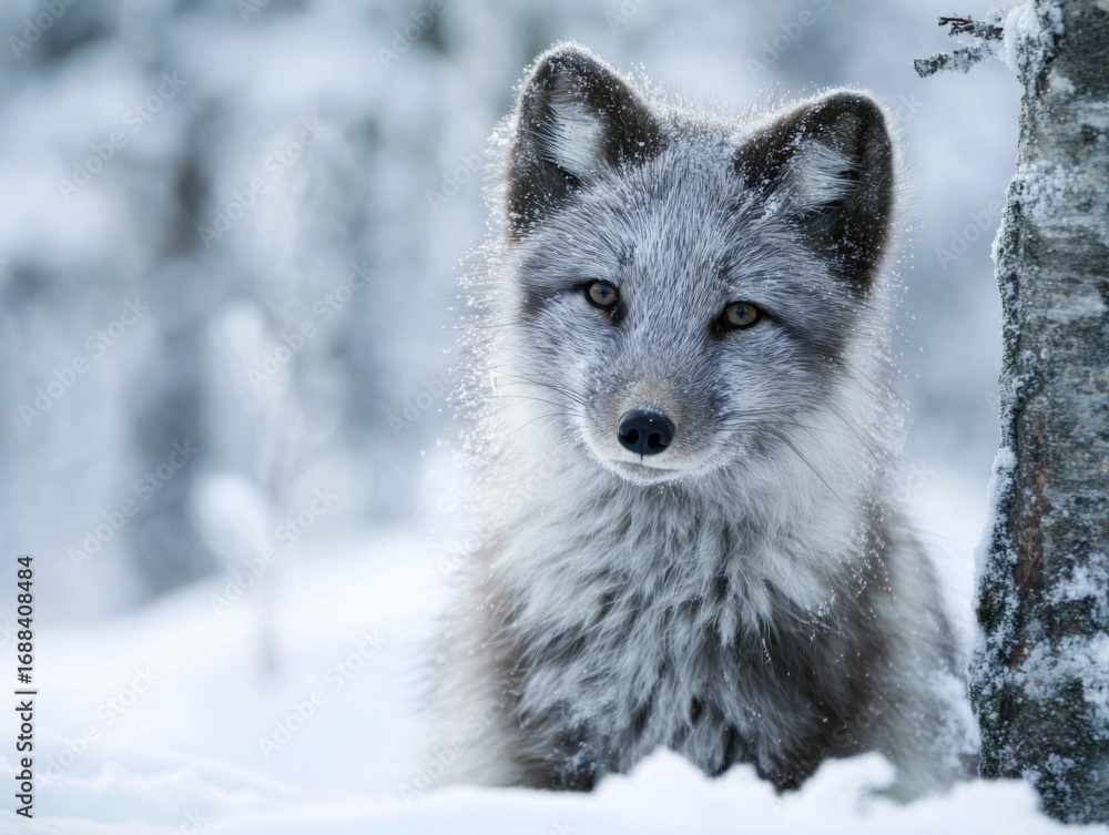 Naklejka premium arctic fox winter snow portrait